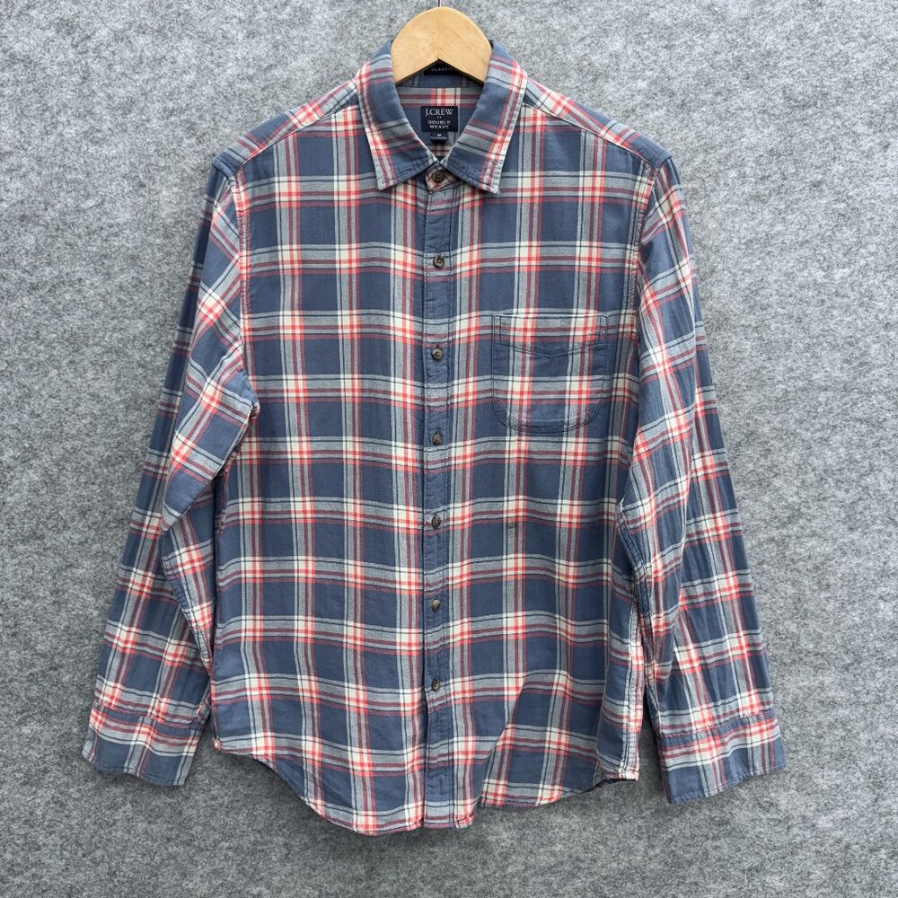J. Crew Men's Button-Up Double Weave Flannel Shirt 100% Cotton Pink Blue Plaid M